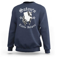 Navy crewneck sweatshirt with front graphic and ribbed cuffs and hem