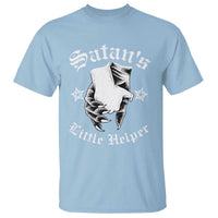 Satan's Little Helper graphic T-shirt, light blue crew neck with white front print