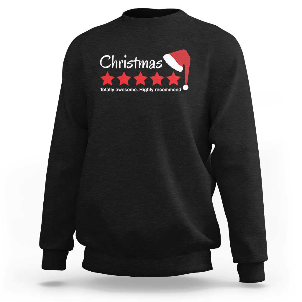 Black Christmas sweatshirt with white Santa hat graphic and star text on chest