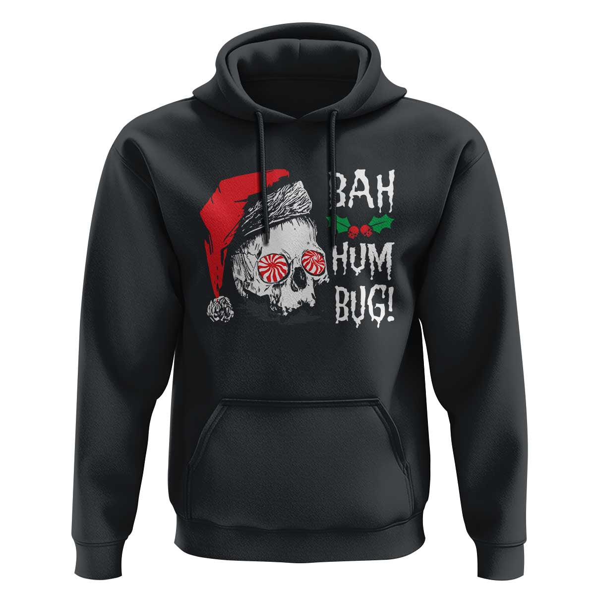 Christmas Bah Humbug Skull Santa Hat Hoodie