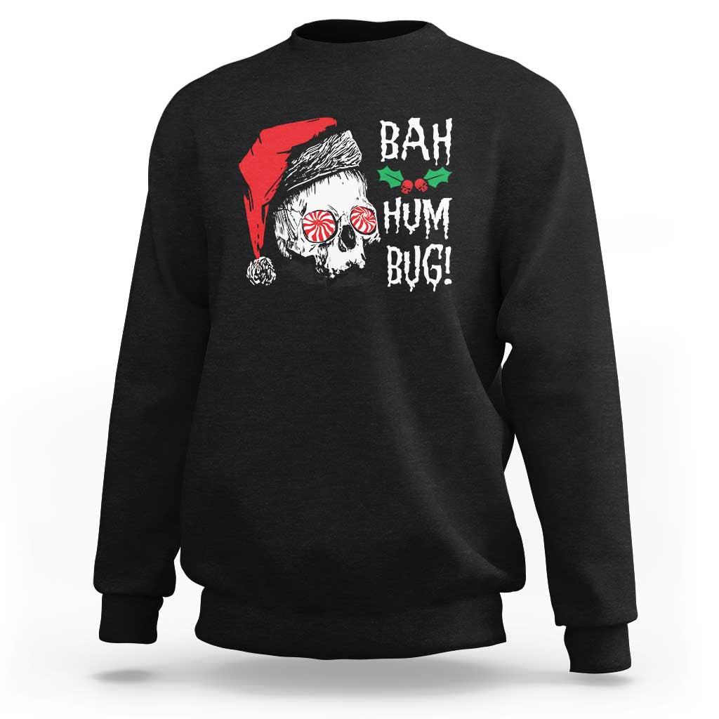 Black crewneck sweatshirt with skull Santa graphic and red accent, full front print