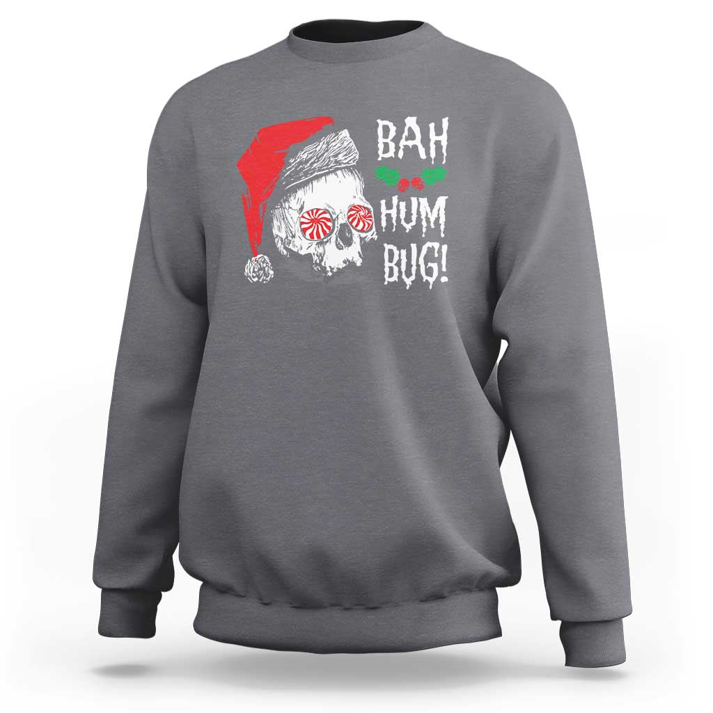 Charcoal gray crewneck sweatshirt with skull Santa graphic and red accent, front print