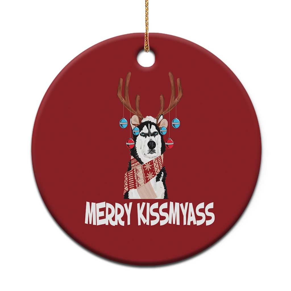 Funny Xmas Husky Christmas Ornament Merry Kissmyasss Husky Reindeer Dog Lover - Wonder Print Shop