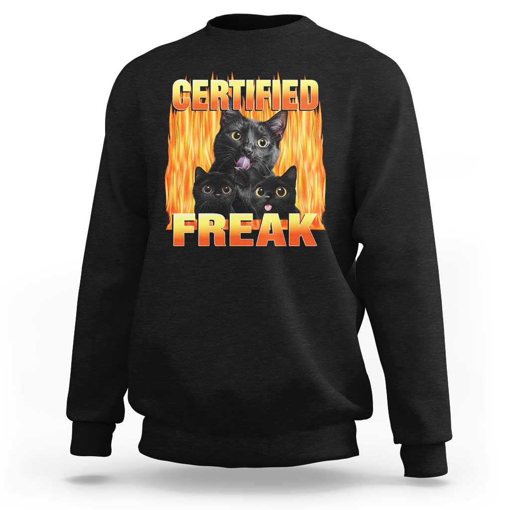 Funny Cat Meme Sweatshirt Certified Freak