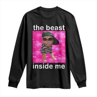 Black long sleeve cat meme shirt with "the beast inside me" graphic