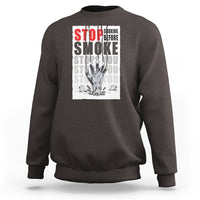 Dark chocolate unisex sweatshirt with front “STOP SMOKE” graphic print