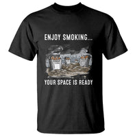 Anti smoking T-shirt, black with front graphic and text "ENJOY SMOKING..."