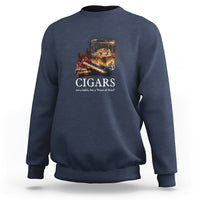 Navy blue sweatshirt with cigar graphic and 'CIGARS' text on chest