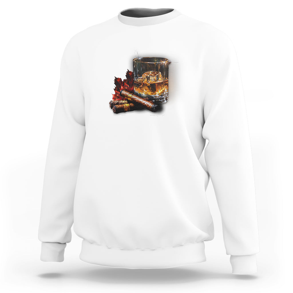 White sweatshirt with cigar graphic and 'CIGARS' text on chest