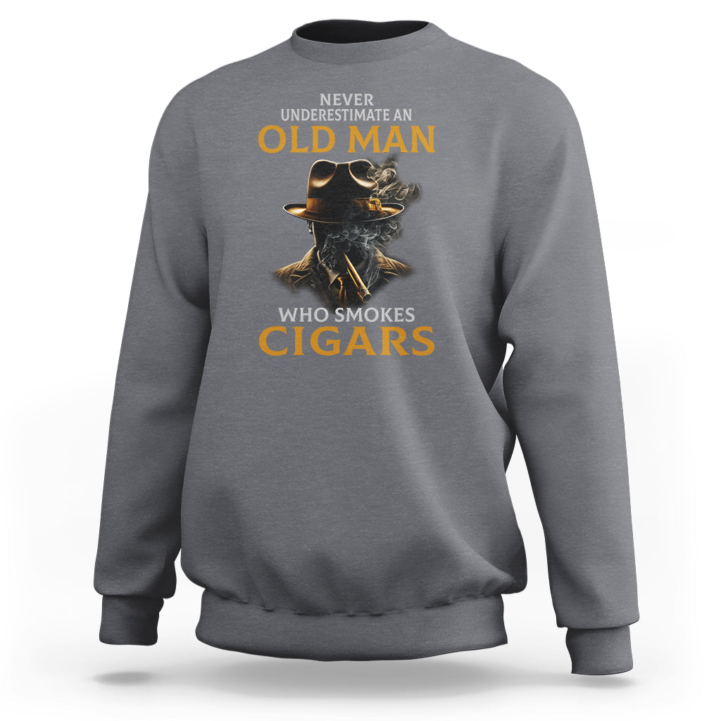 Men's crewneck sweatshirt in heather gray with cigar graphic print