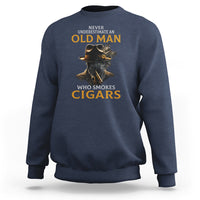 Men's crewneck sweatshirt in navy blue with cigar graphic print