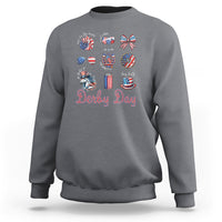 Charcoal Derby Day horse racing sweatshirt with patriotic horse and “Derby Day” graphic