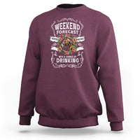 Maroon horse racing sweatshirt with “Weekend Forecast” graphic and ornate horse design