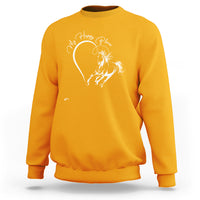 Gold horse lover sweatshirt with 'Happy Place' script and white horse graphic