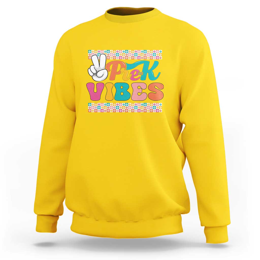 Yellow kids sweatshirt with Pre-k Vibes hand graphic