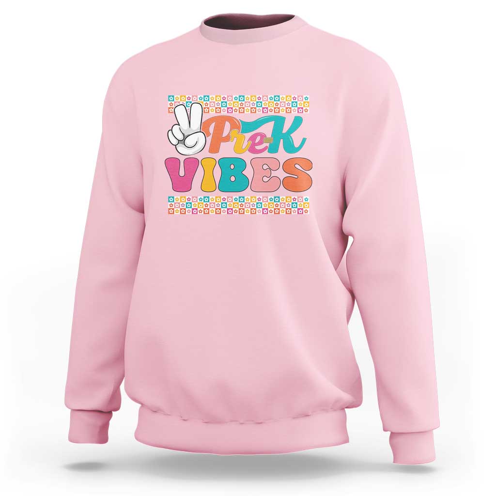 Light pink kids sweatshirt with Pre-k Vibes hand graphic