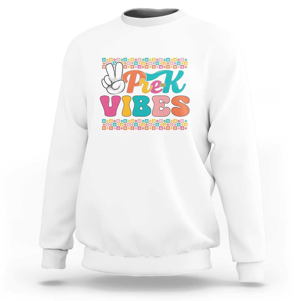 White kids sweatshirt with Pre-k Vibes hand graphic