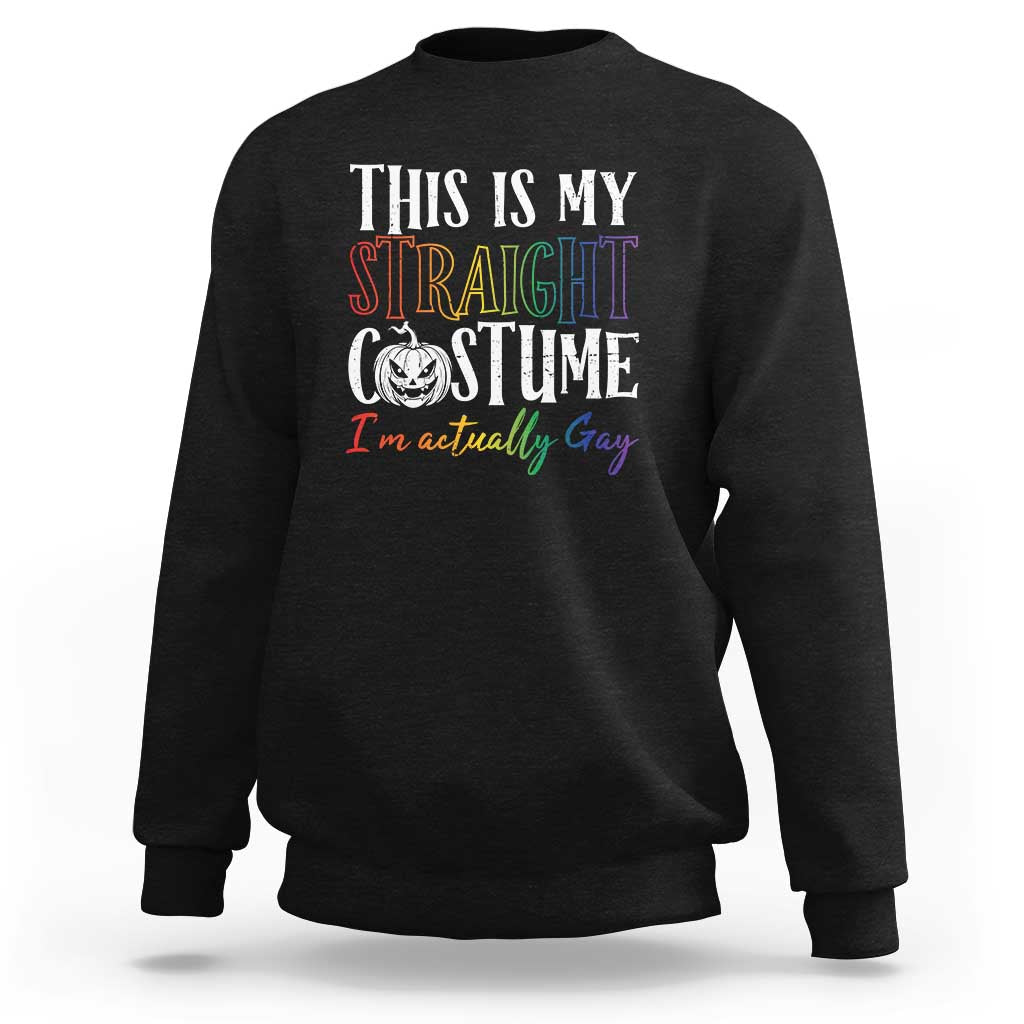 Black crewneck Halloween sweatshirt with "This is my Straight Costume" graphic