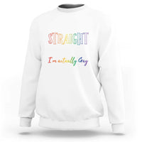 White crewneck Halloween sweatshirt with "Straight Costume" slogan graphic