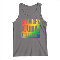 Dark gray LGBT pride tank top with multicolor slogan graphic on front
