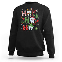 Black dentist Christmas sweatshirt with colorful tooth and holiday ornament graphic