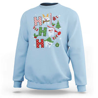 Light blue dentist Christmas sweatshirt with colorful tooth and tree graphic