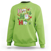 Lime green dentist Christmas sweatshirt with festive tooth graphic