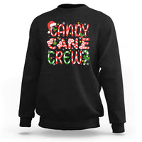 Black crewneck Christmas sweatshirt with colorful “Candy Cane Crew” graphic on chest