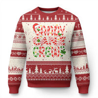 Red/cream Christmas crewneck sweater with 'Candy Cane Crew' graphic and long sleeves