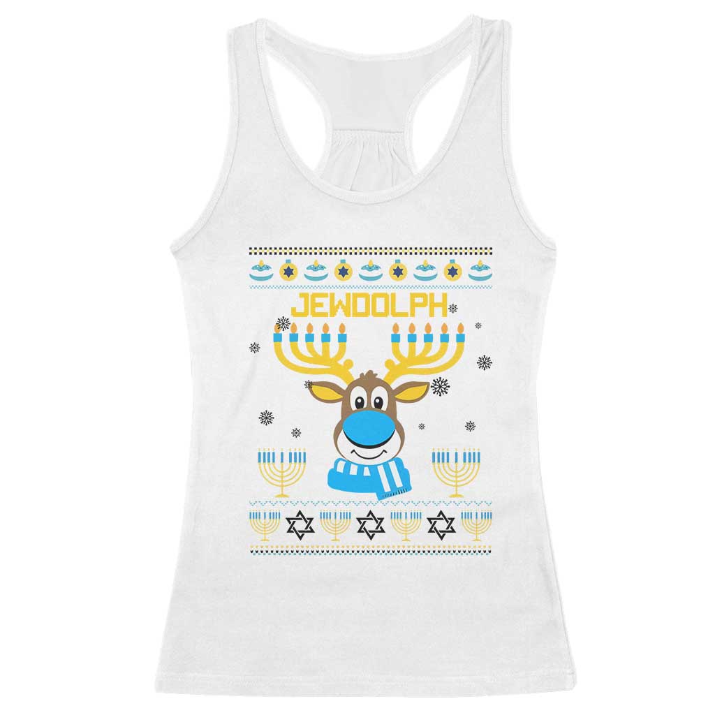 Funny Hanukkah Racerback Tank Top Jewdolph Jewish Reindeer Menorah