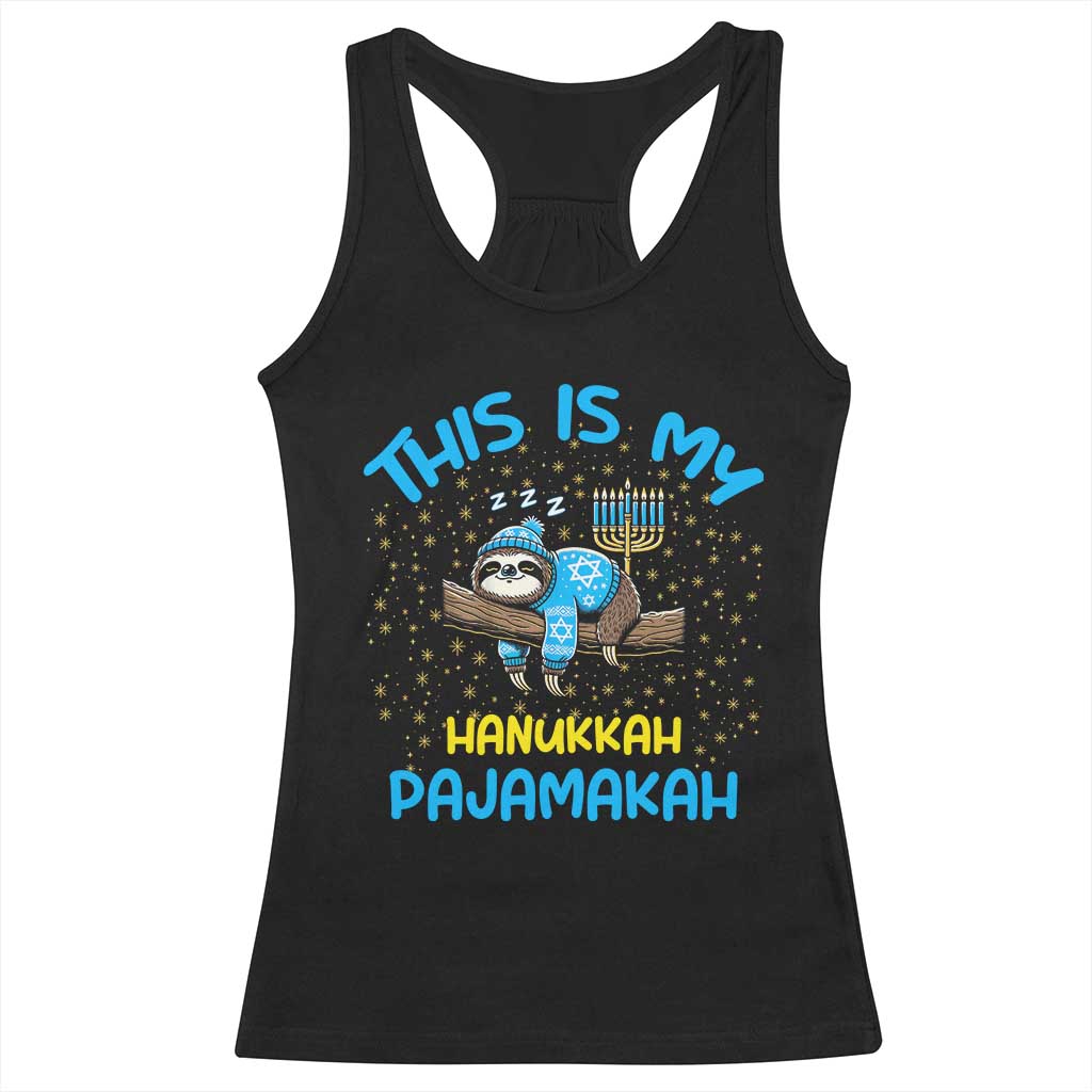 Funny This Is My Hanukkah Pajamakah Racerback Tank Top Cute Jewish Sloth Chanukkah