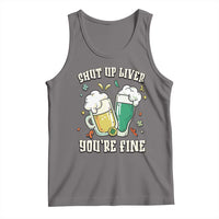 Dark gray St. Patrick's tank top with beer mugs graphic and text 'Shut up liver you're fine'