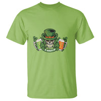 St. Patrick's Day T-shirt in lime green with skeleton and beer-mug graphic on front
