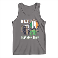 St. Patrick's Day tank top in dark gray with beer mug, clovers, and “DRINKING TEAM” print