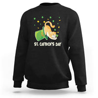 St. Patrick's Day lucky cat sweatshirt in black, shamrock graphic with front “St. Catrick's Day”