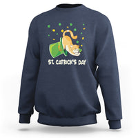 St. Patrick's Day lucky cat sweatshirt in navy, shamrock graphic with front text
