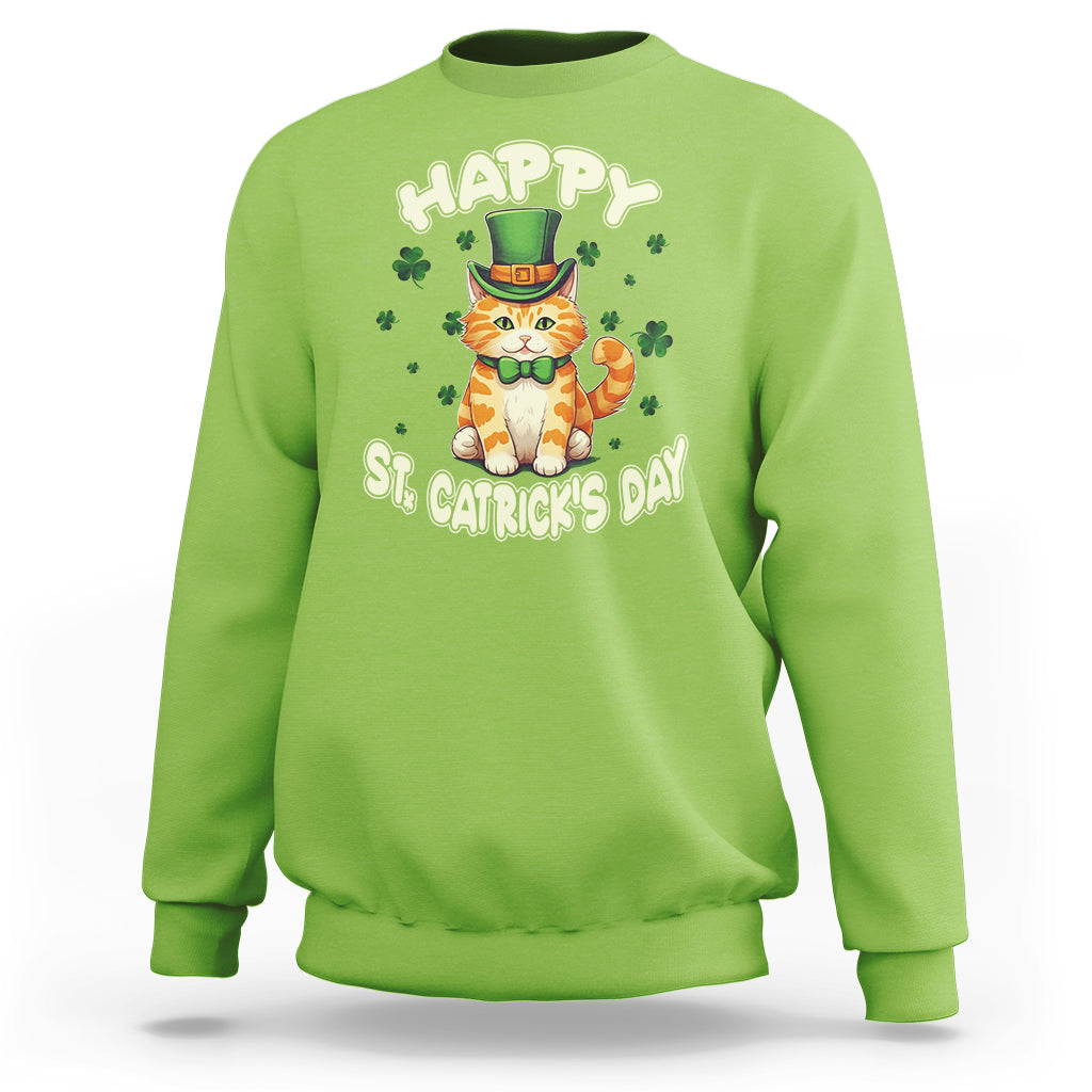 Lime St. Patrick’s day lucky cat sweatshirt with shamrock graphic on chest