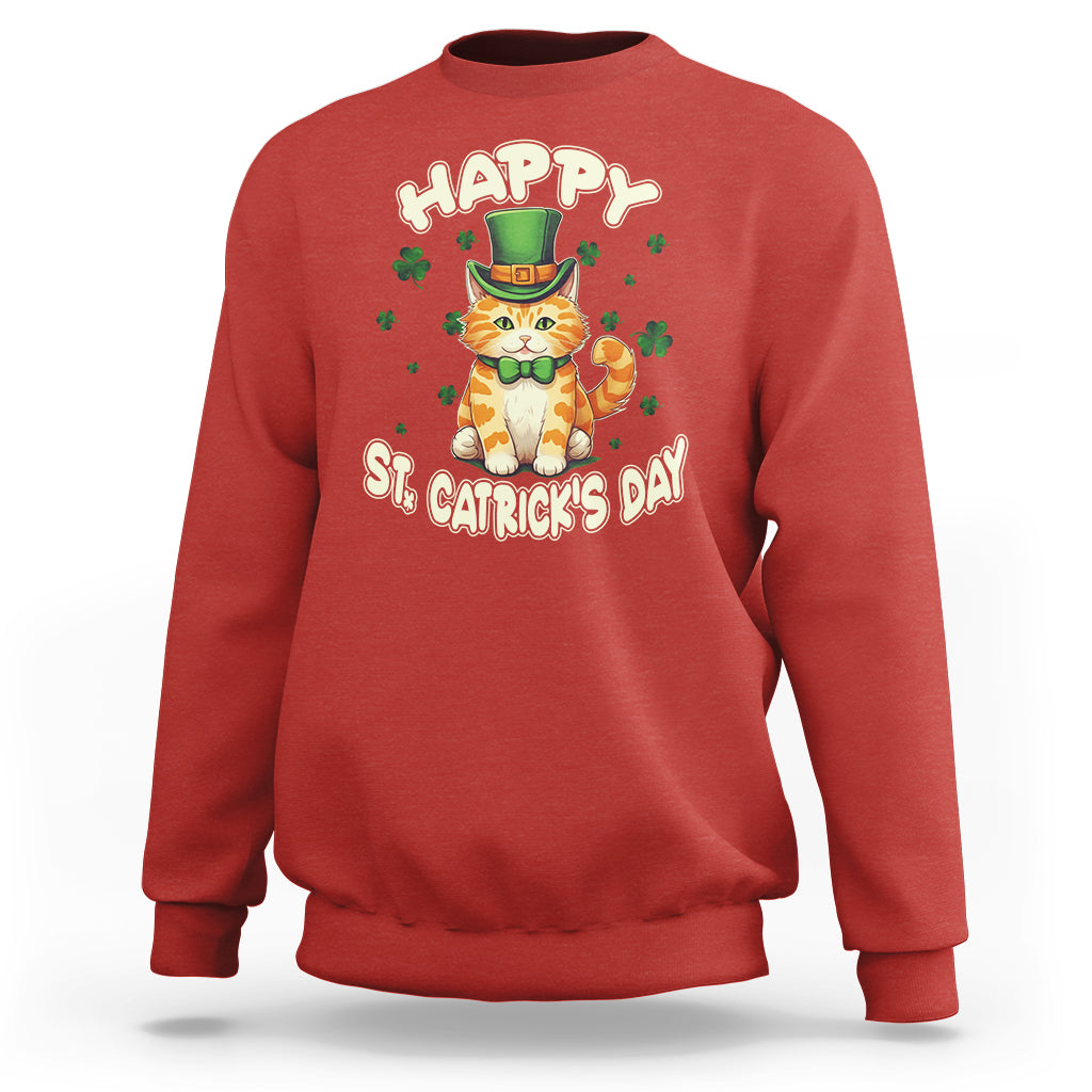 Red St. Patrick’s day lucky cat sweatshirt with shamrock graphic on chest