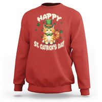 Red St. Patrick’s day lucky cat sweatshirt with shamrock graphic on chest