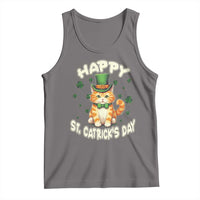 Gray St. Patrick's Day tank top with lucky cat, shamrock and Happy lettering