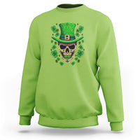 Lime green sweatshirt featuring a skull with a green hat and clover border graphic