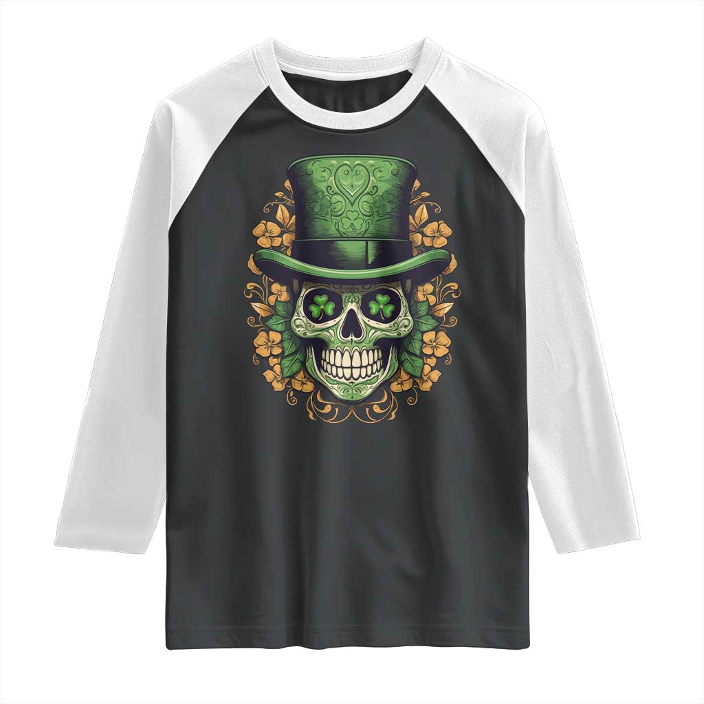 St Patrick's Day Raglan Shirt Irish Sugar Skull Lucky Hat Shamrocks