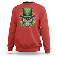 St. Patrick's Day sweatshirt in red with sugar skull top hat and shamrock graphic