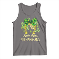 Girls' St. Patrick's Day tank top, gray with green shamrock bow graphic