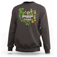 Crewneck sweatshirt in dark chocolate with shamrock gnome front graphic