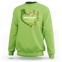 Crewneck sweatshirt in lime green with shamrock gnome front graphic