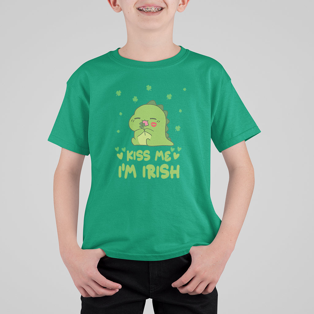 St. Patrick's Day T Shirt For Kid Kiss Me I'm Irish Cute Dinosaur - Wonder Print Shop