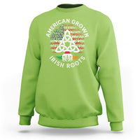 Lime green sweatshirt with Celtic knot and Irish flag “Irish Roots” graphic