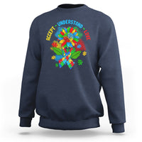 Autism awareness sweatshirt, navy with colorful puzzle flower graphic and text