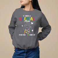 Autism awareness sweatshirt, charcoal gray crewneck with “Special Mom” graphic and hearts